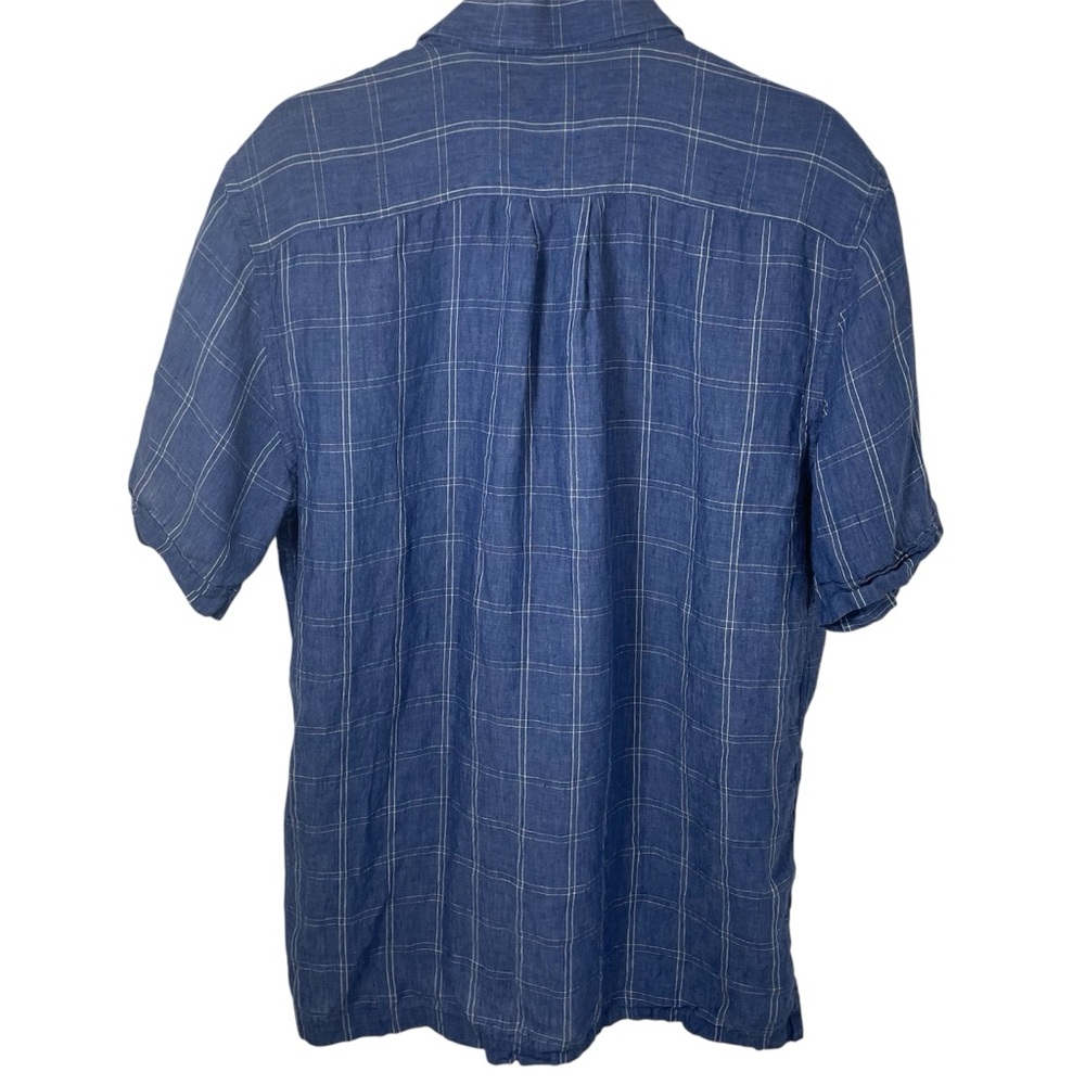 INSIGHT Blue Plaid‎ Lined Linen Shirt, L - Picture 4 of 9